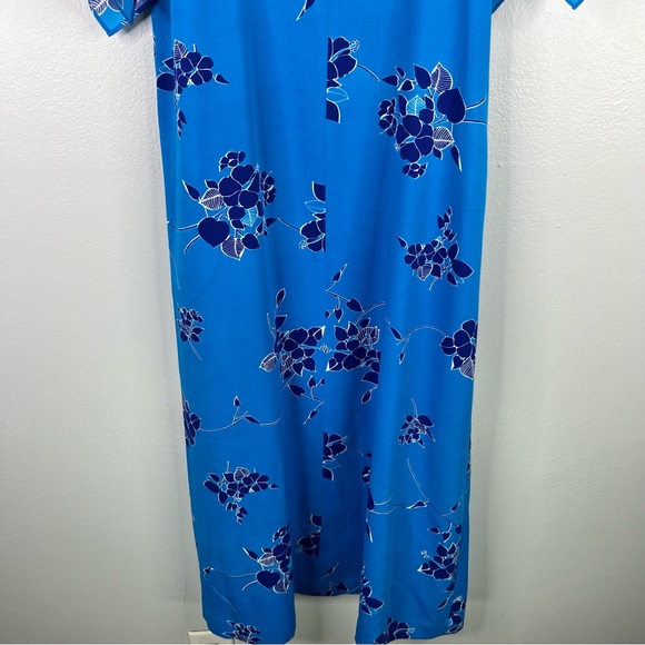 Vintage Liberty House Dress Women's Blue 10 Hawaiian Floral Maxi Kimono Sleeve - Picture 9 of 11